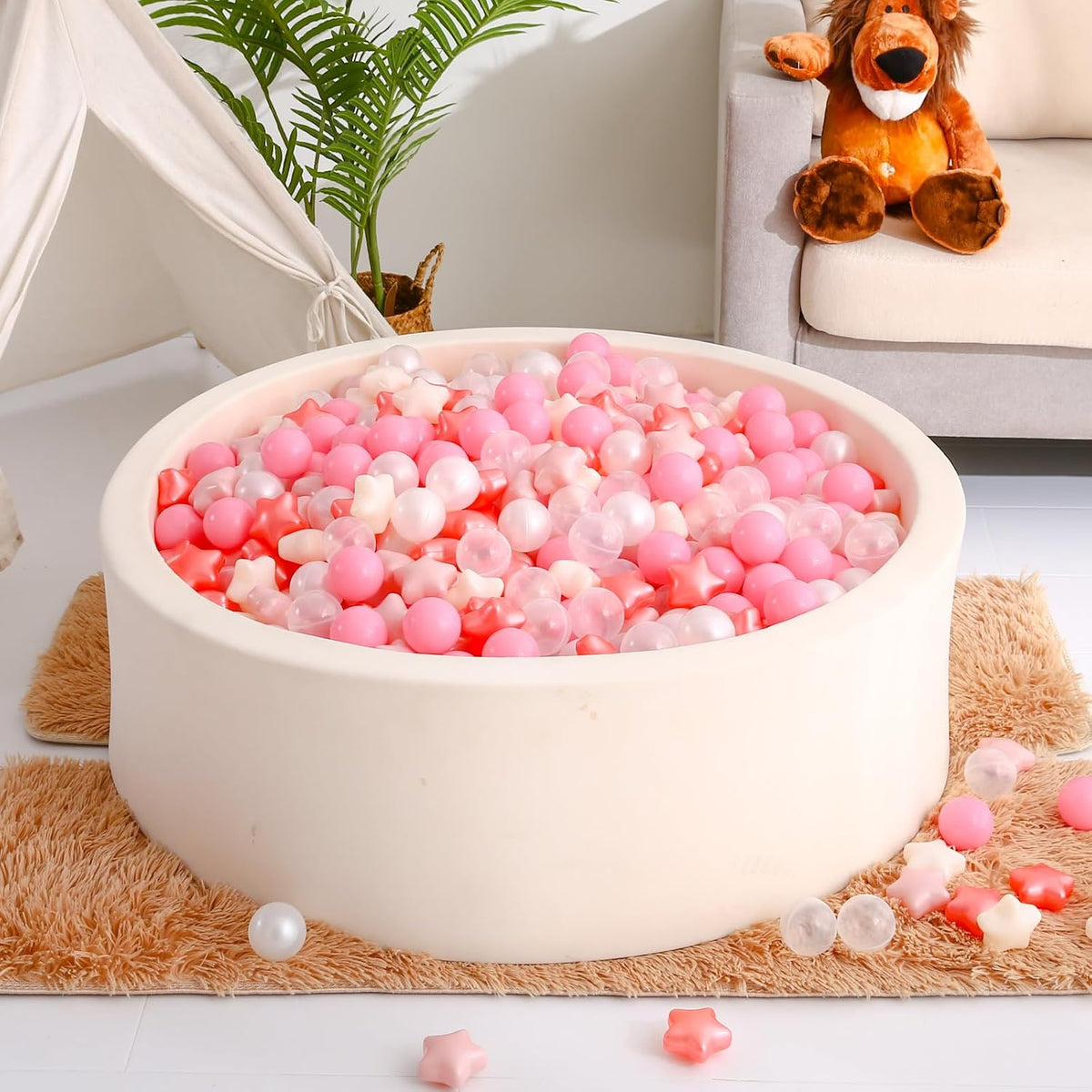 Realhaha Ball Pit Balls Star Shapes Plasticballs for Ballpit Playpen – Fun for Kids & Family - Pearl Red Beige Clear / 500 - image 4