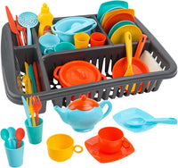 deAO 41-piece kids play dishes set with drainer, cups, plates, cutlery and pans - view 2