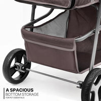 MoNiBloom Foldable Dog Strollers for Small Dogs with Weather Cover, 3 Wheels Pet Strolling Cart for Dogs and Cats with Storage Basket and Cup Holder, Breathable and Visible Mesh for All-Season, Coffee