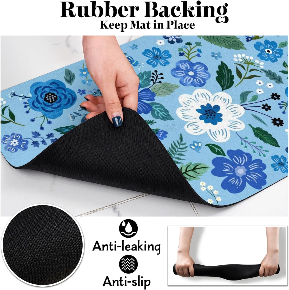 Dog Food Mats for Floors, Absorbent Dog Bowl Mat for Food and Water Dispenser, Quick Dry Cat Food - Blue / 30"L x 17"W - image 3