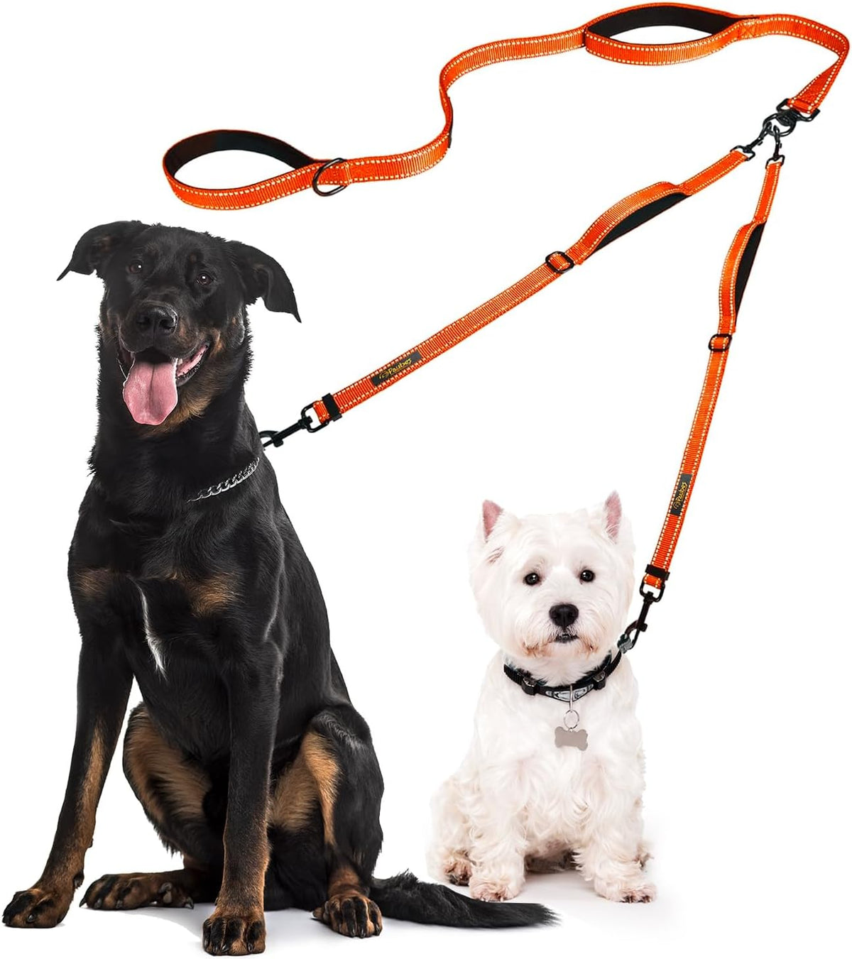 Double Dog Leash, Adjustable Length Long Leash for Dog Training - Orange / 2 dog leash with handle