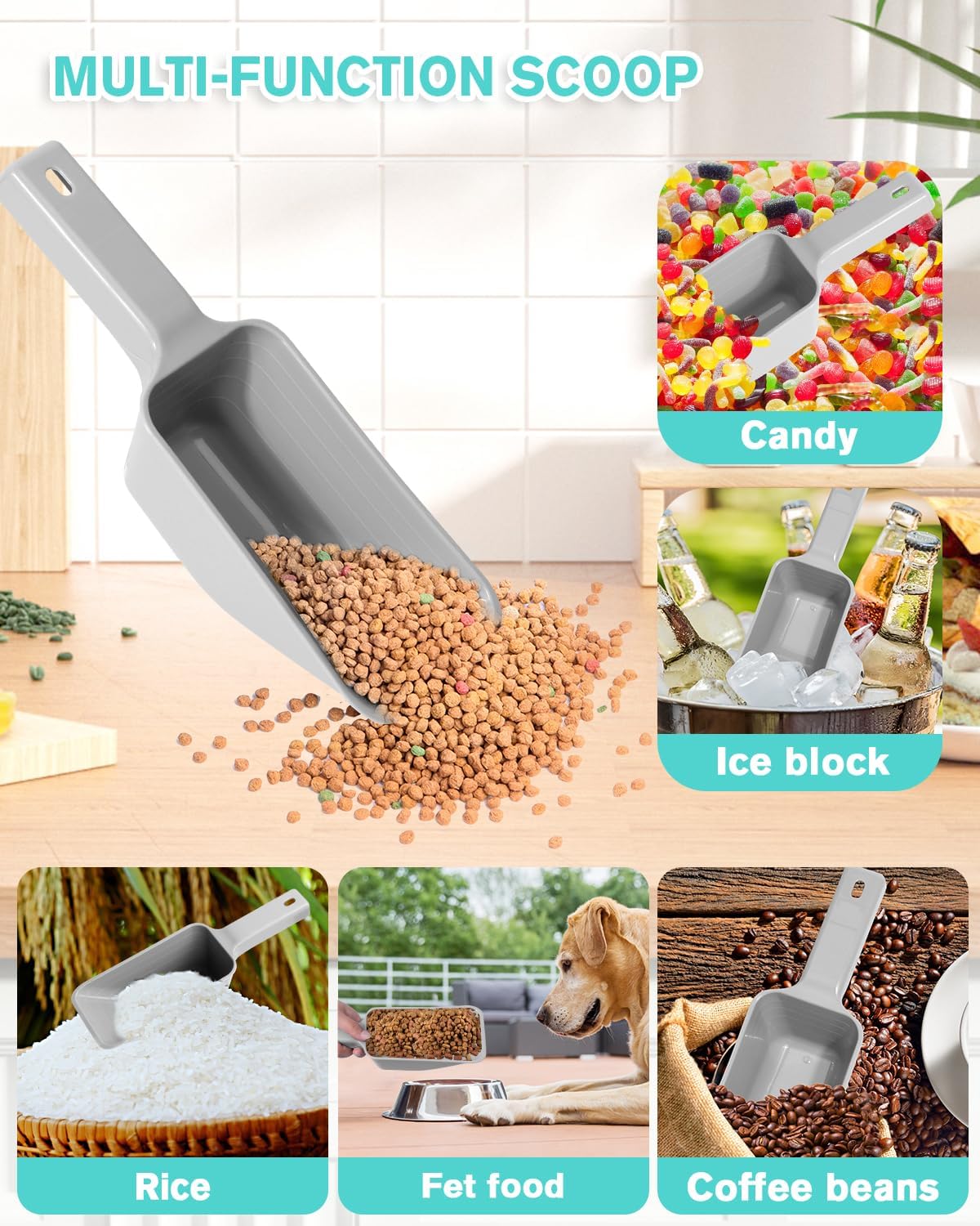 2 Cup Dog Food Scoop, Plastic Pet Food Scoop with Measuring Lines for Accurate Pet Food - Gray - image 4