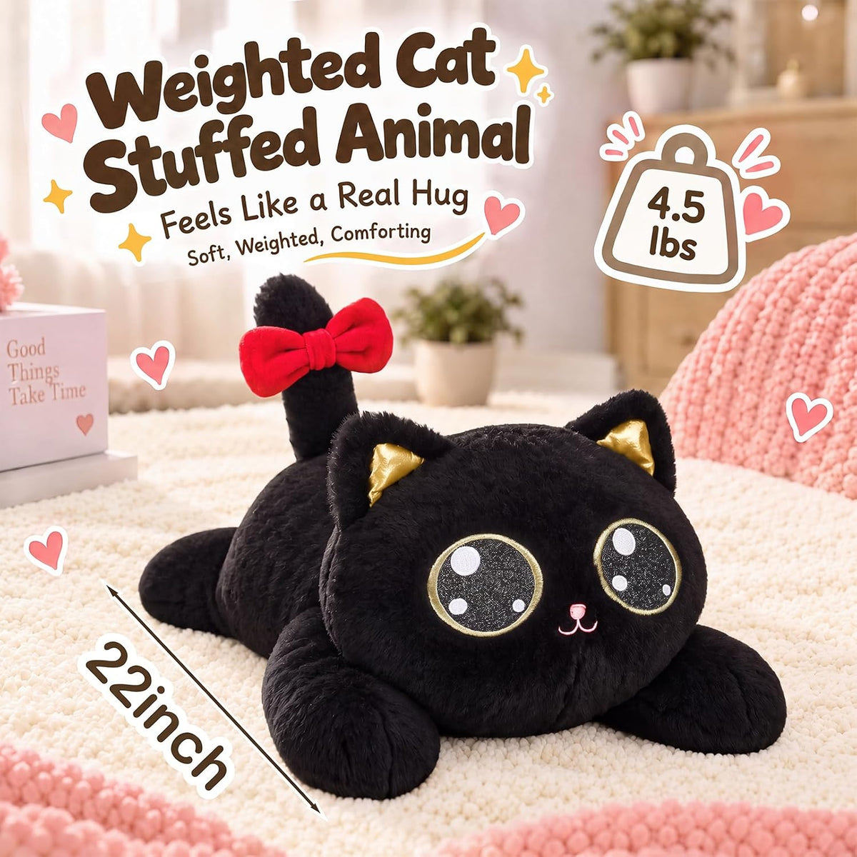 meowtastic Dog Weighted Stuffed Animals, Plush Pillow for Kids – Fun for Kids & Family - Black Cat / Medium / Cat - image 3