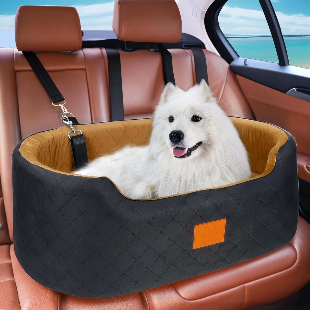 Dog Car Seat for Medium Dogs Up to 50 lbs - Black/Brown