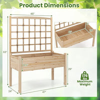 Giantex Raised Garden Bed with Trellis, Wooden Elevated Planter Box with Legs, Drainage Holes for Climbing Plants Vines Vegetables Flowers Herbs, Outdoor Horticulture Planter for Patio Yard (Natural)
