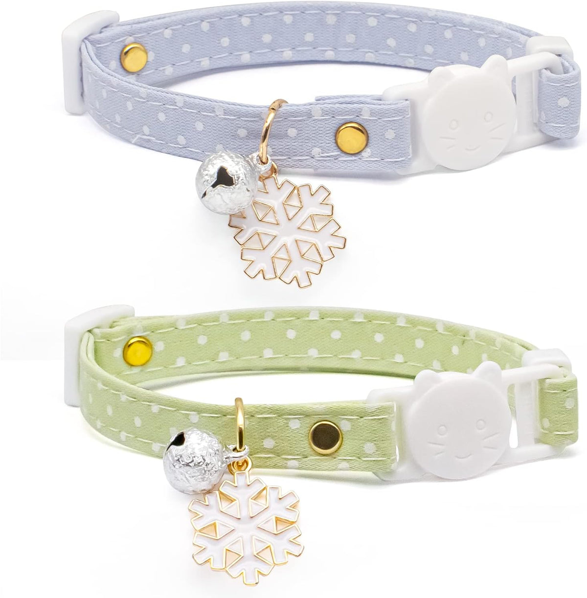 2 Pack Cotton Breakaway Cat Collar with Bell Yellow&Green Flowers - Green & Blue