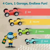 TOP BRIGHT wooden toddler car ramp race track with rooftop parking lot and 4 colorful cars - view 16