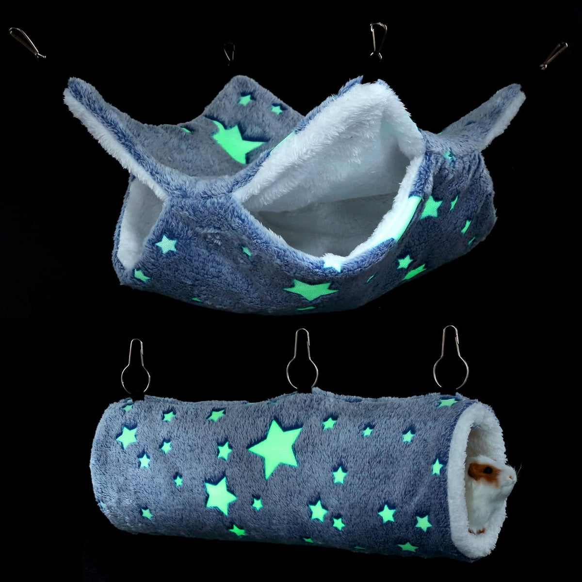 Noctilucent Luminous Guinea Pig Rat Hammock Bunkbed Hanging Tunnel - Blue