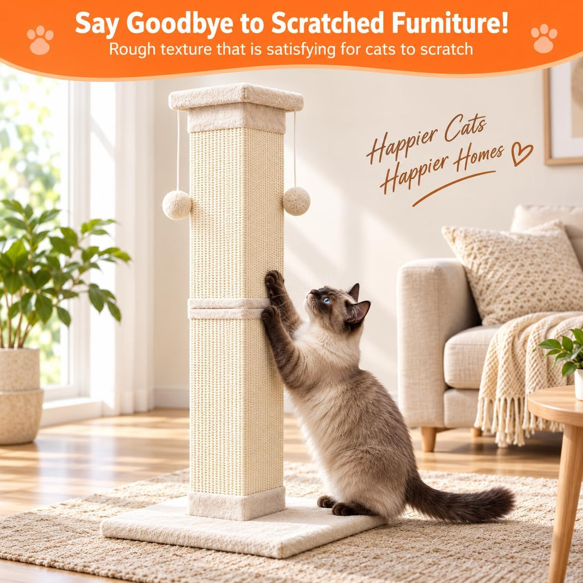 SOCATER Cat Scratching Post 33 Inch, Beige – Essentials for Cats - white - image 3