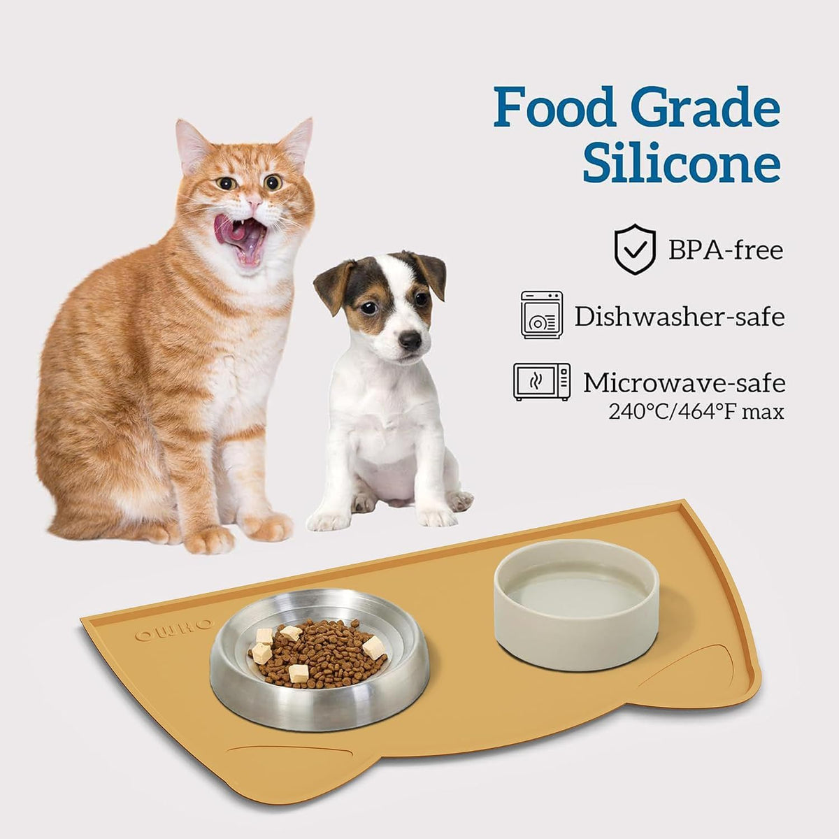 OHMO Cat Food Mat, Silicone Pet Feeding Mat, 18x9.8 - 20"L x 12"W / Honey - image 3