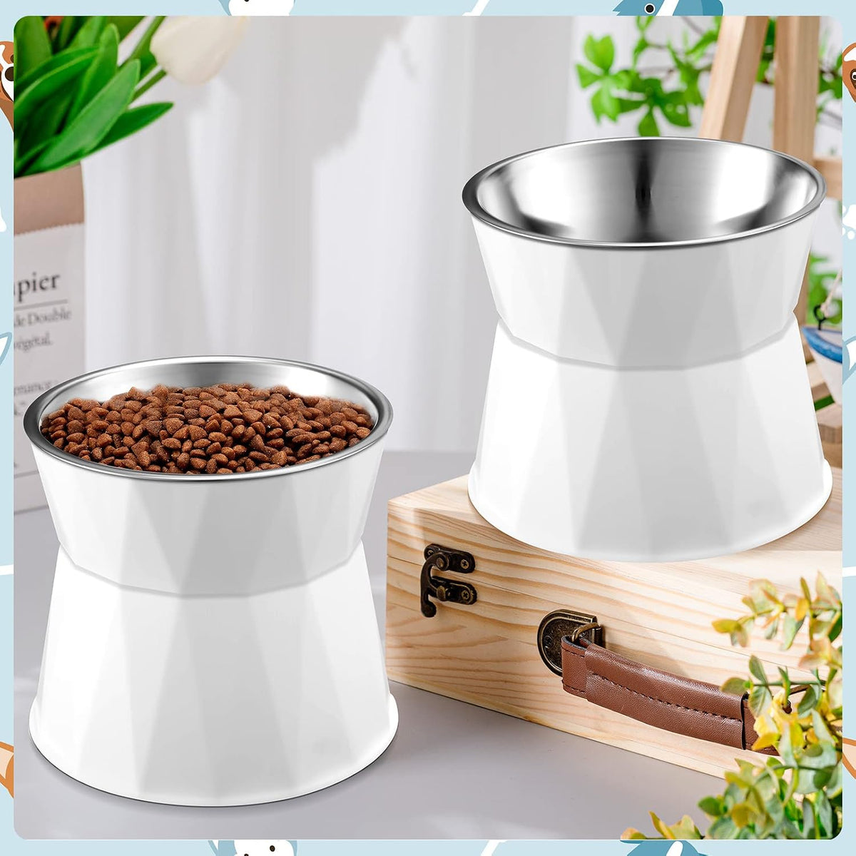 Lallisa 2 Pcs Elevated Cat Bowls, Adjustable Raised Feeder - white - image 4