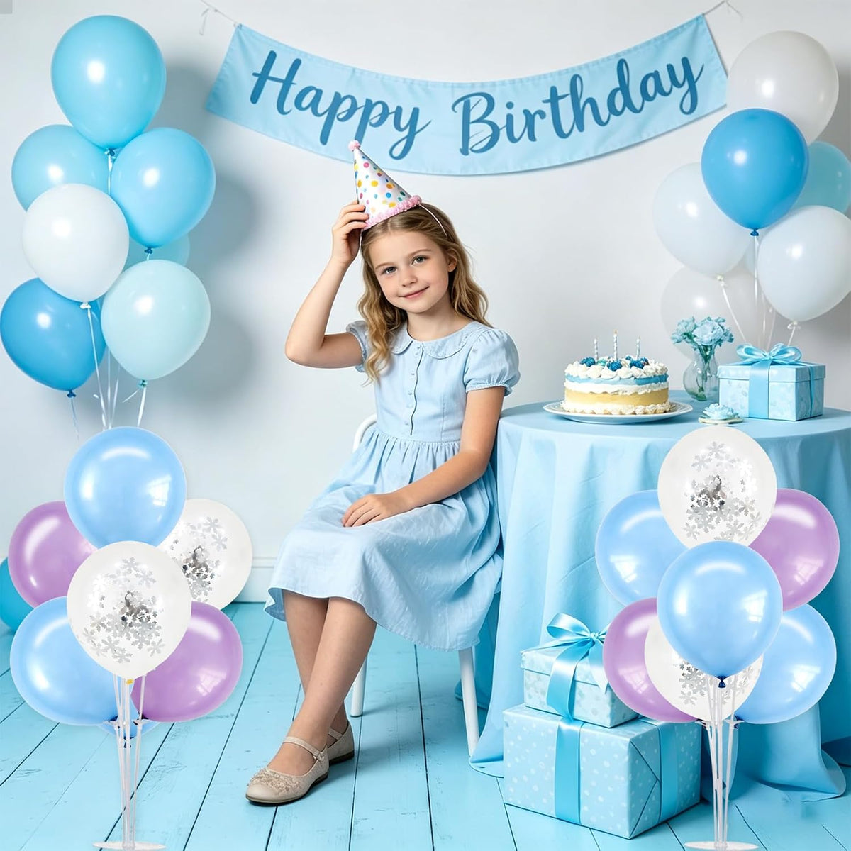 TONIFUL 4 Set Black Gold Balloon Stand Balloon Centerpieces for Table – Fun for Kids & Family - Macaron Blue Purple / 4 Set Balloon Stand - image 4