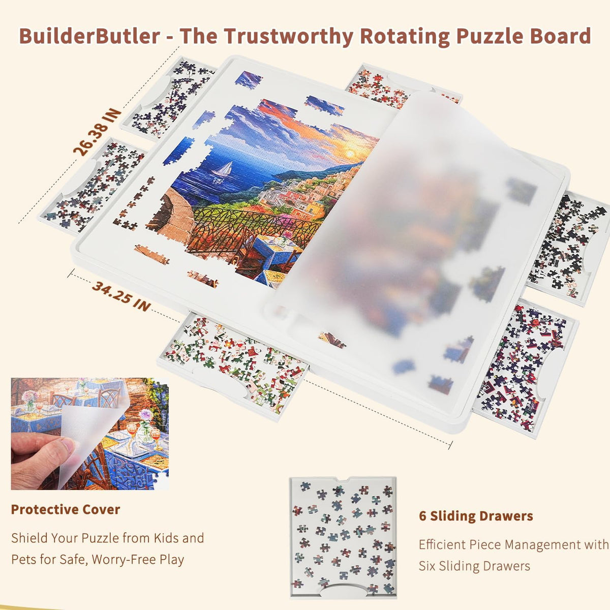 BuilderButler Lightweight 1500 Pieces Rotating Puzzle Board with 6 - Plastic-6 Drawers / Medium-1500pcs - image 2