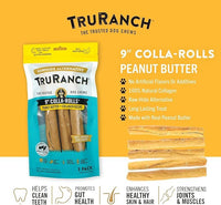 Collagen Rolls - 9" Collagen Rolls for Dogs - Long Lasting Healthy Joint Support - Rawhide Alternative - Skin & Coat Health - Made with Real Peanut Butter, Value Pack, 3 Bags, 9 Count