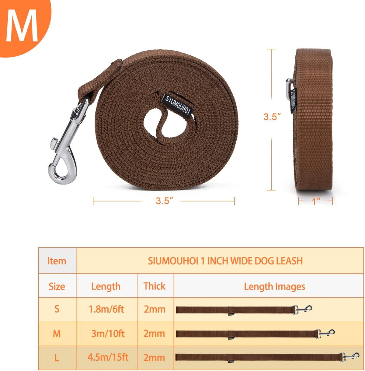 Strong Durable Nylon 10ft Long Dog Training Leash, Traction Rope - Brown / 10 Feet - image 2
