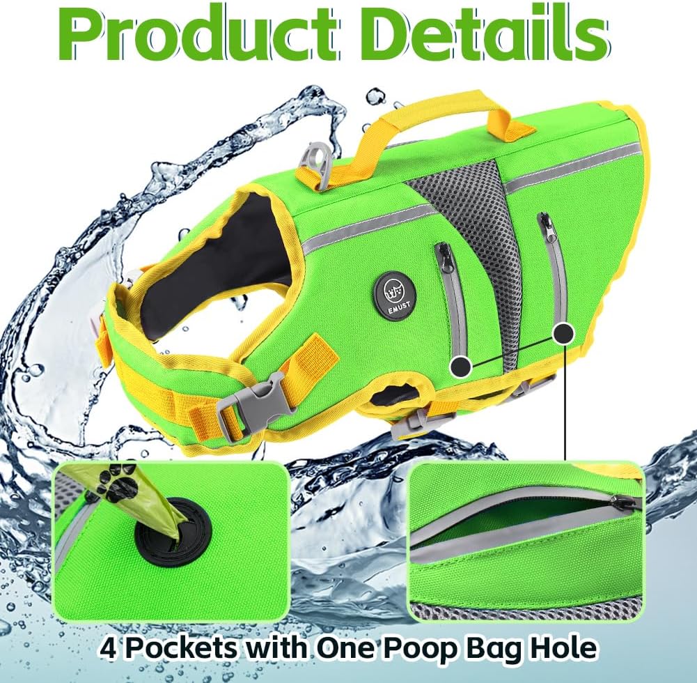 EMUST Dog Life Vest for Swimming - Extra Large / New Green - image 4