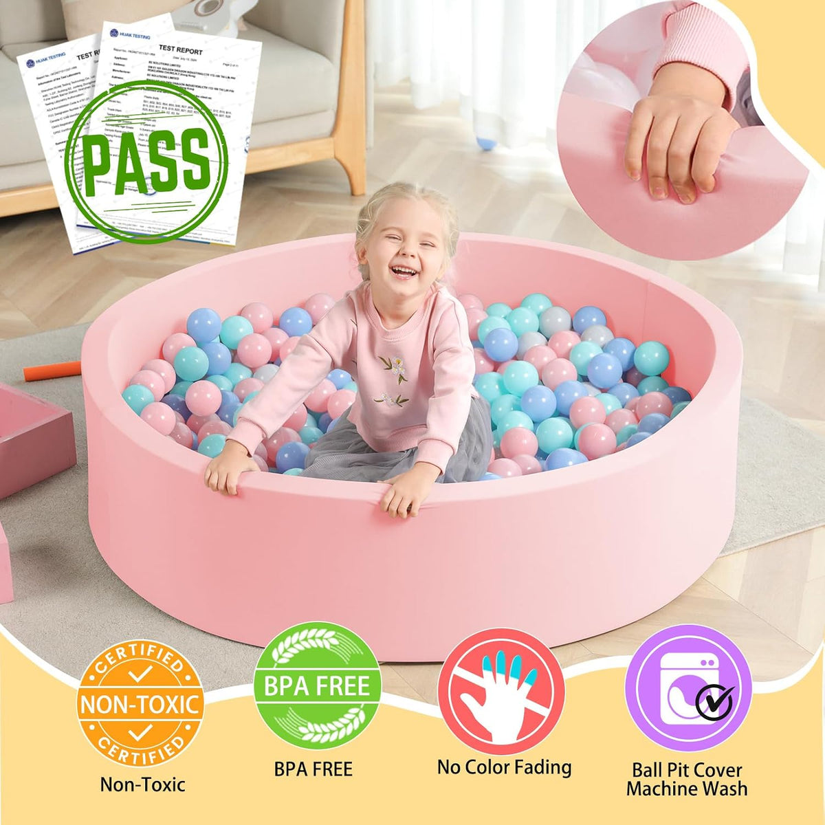 TRENDBOX Foam Ball Pit, 36" x 12" Indoor Soft Ball Pool for Kid，Light Grey – Fun for Kids & Family - Light Pink / 130CM - image 2