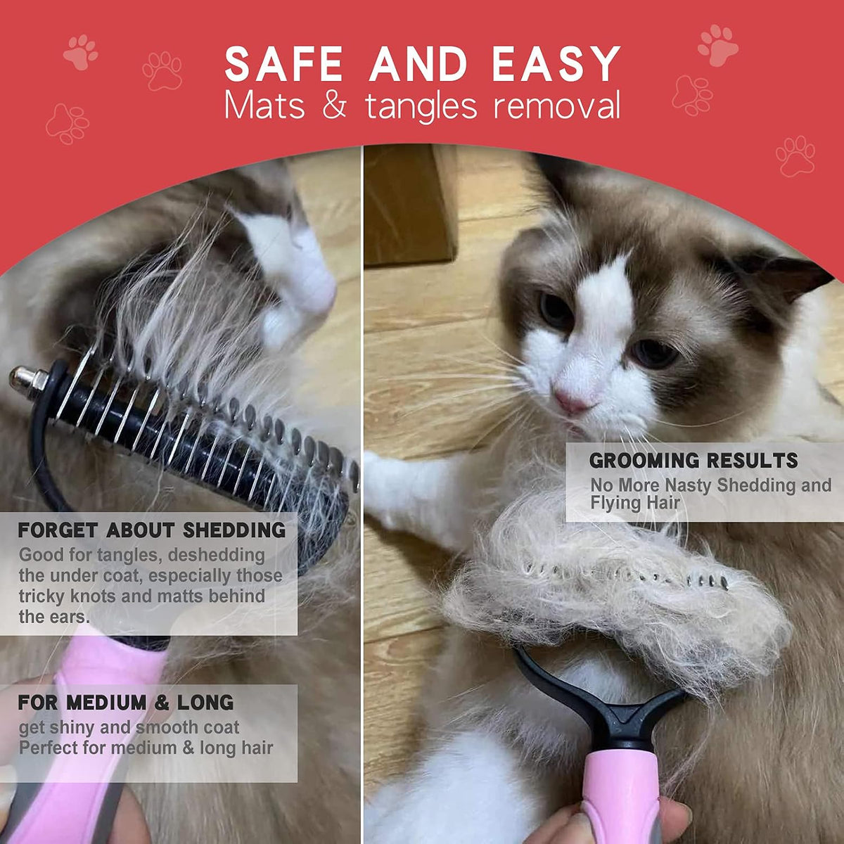 Deshedding Dog Brush, Undercoat Rake for Cats & Dogs - Pink(Rake + Glove) - image 3