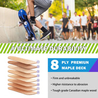 Skateboard,31 x 8 Inch Complete Skateboard, 8-Layer Maple Wood Deck Double Kick Standard - Blue - image 4