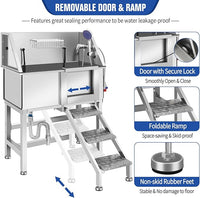 Dog Washing Station 38'' Stainless Steel Pet Grooming Tub for Large Dogs Over-Size Professional Dog Grooming Bathtub Station Wash Shower Sink Pet Grooming Bathtub Station