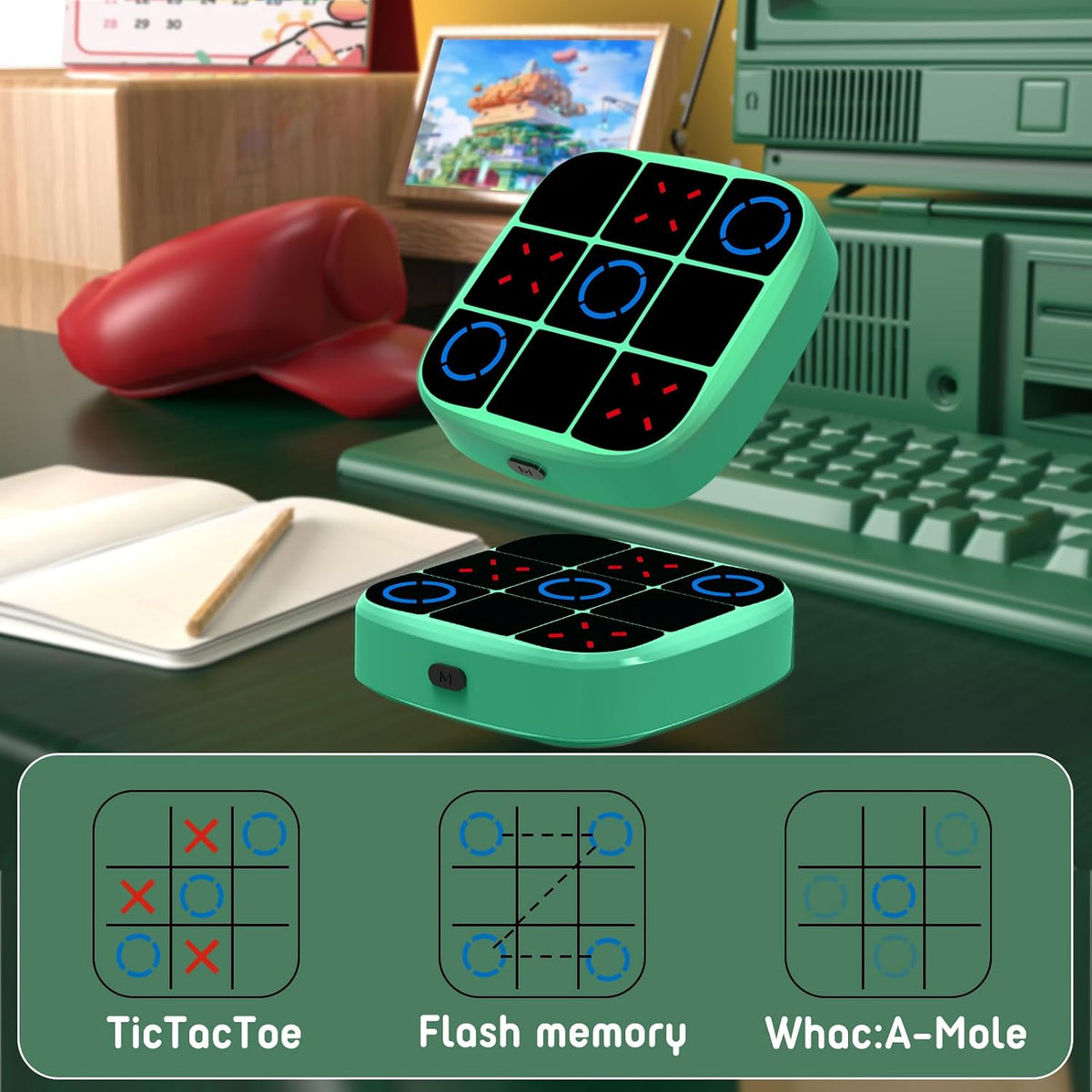 Tic-Tac-Toe Bolt Game, 4-in-1 Handheld Puzzle Games Console, Electronic Tic-Tac-Toe Game - Cyan / M(Classic) - image 3