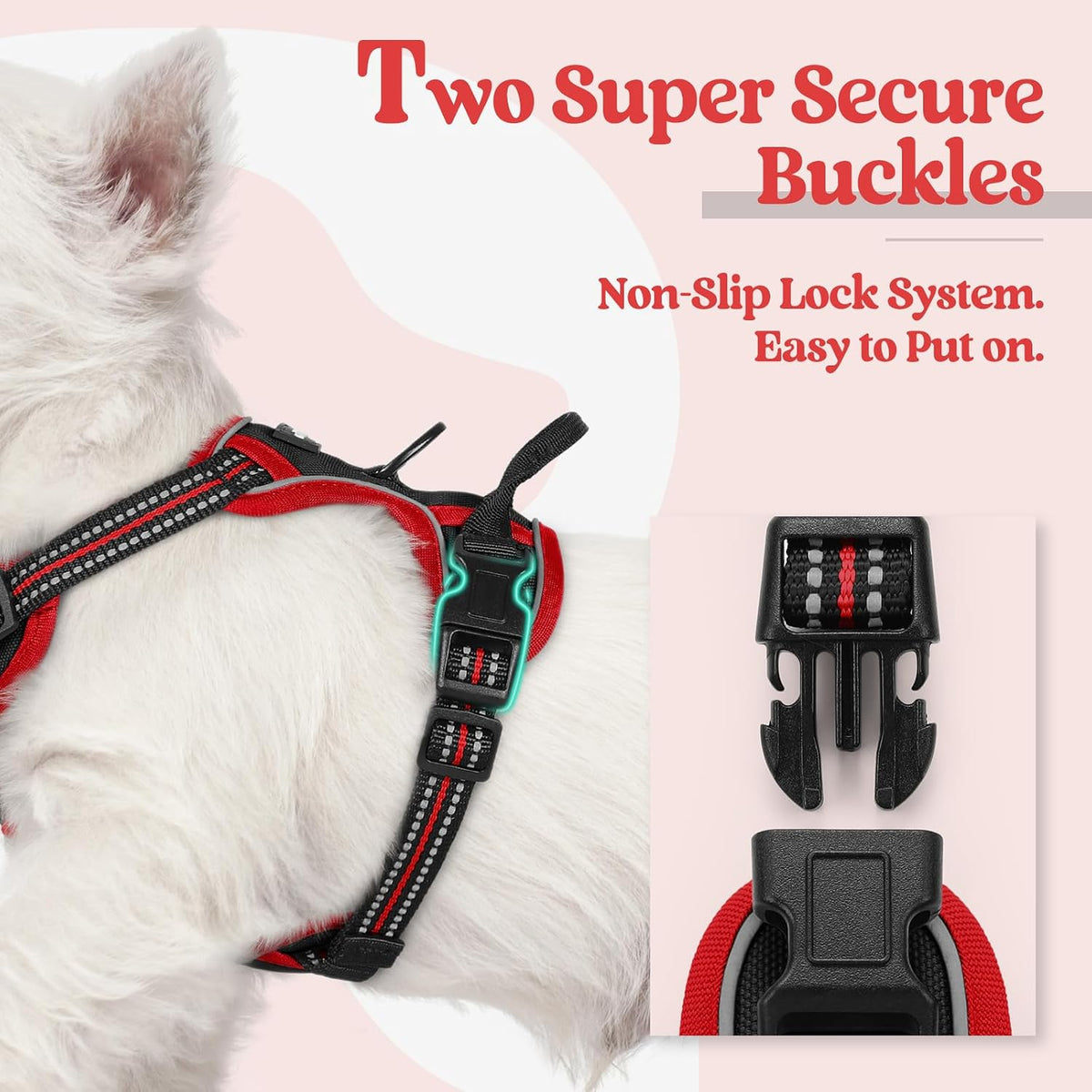 rabbitgoo Dog Harness, No Pull for Large Dogs with 2 Leash Clips - X-Small / Black & Red - image 3