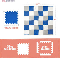 Non-Toxic Extra-Thick 36 Piece Children Play & Exercise Mat - 6 ft x 6 ft (Square) / Grey/Cream/Navy - image 2