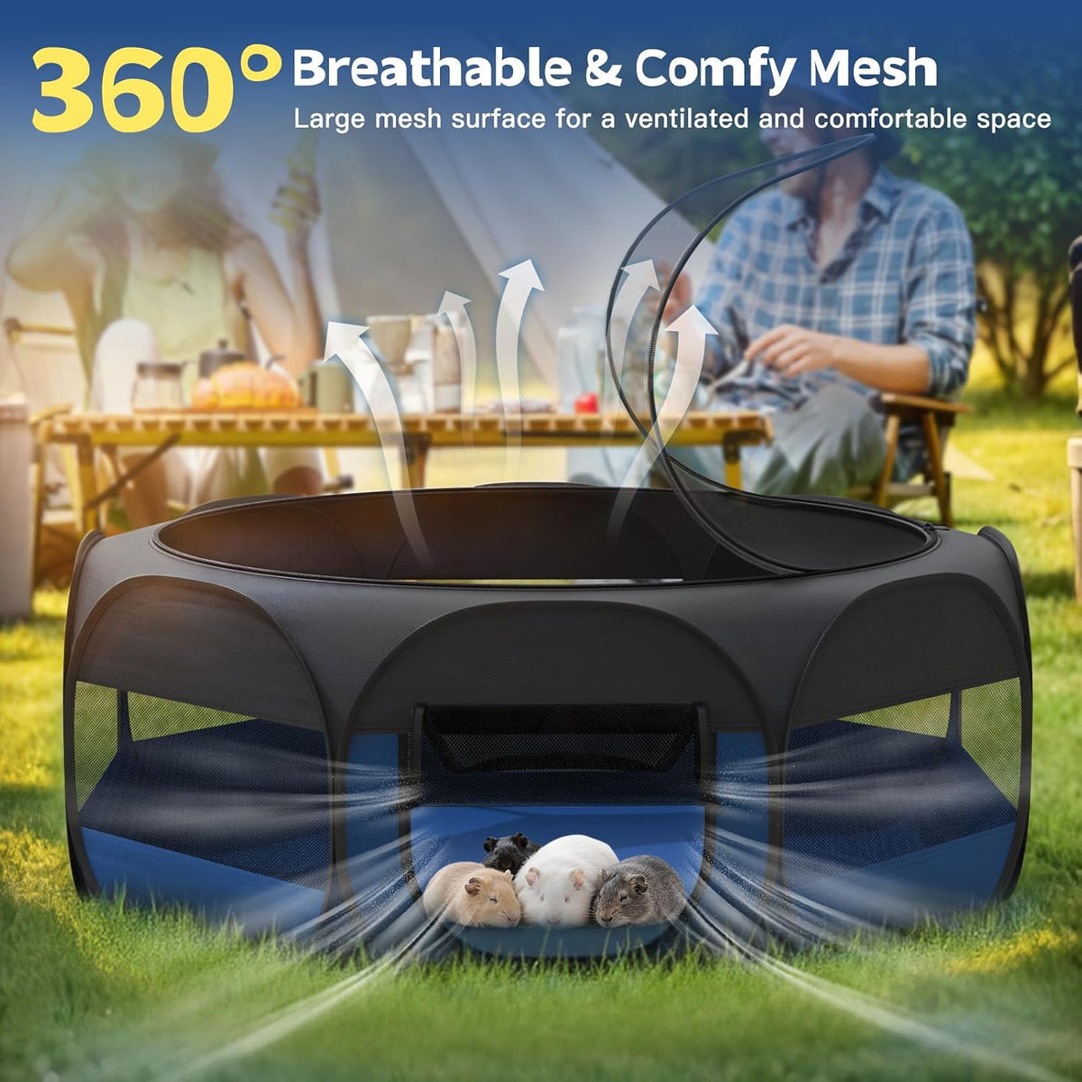 Small Animals Playpen, Waterproof Pet Tent with Zippered Top - Black + Blue - image 3