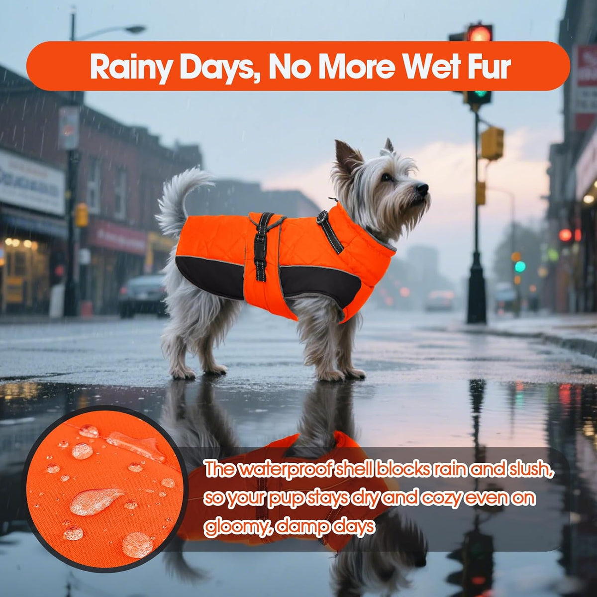 QBLEEV Warm Dog Jacket, Waterproof Dog Winter Coat with Harness – Essentials for Dogs - Orange / X-Large - image 4