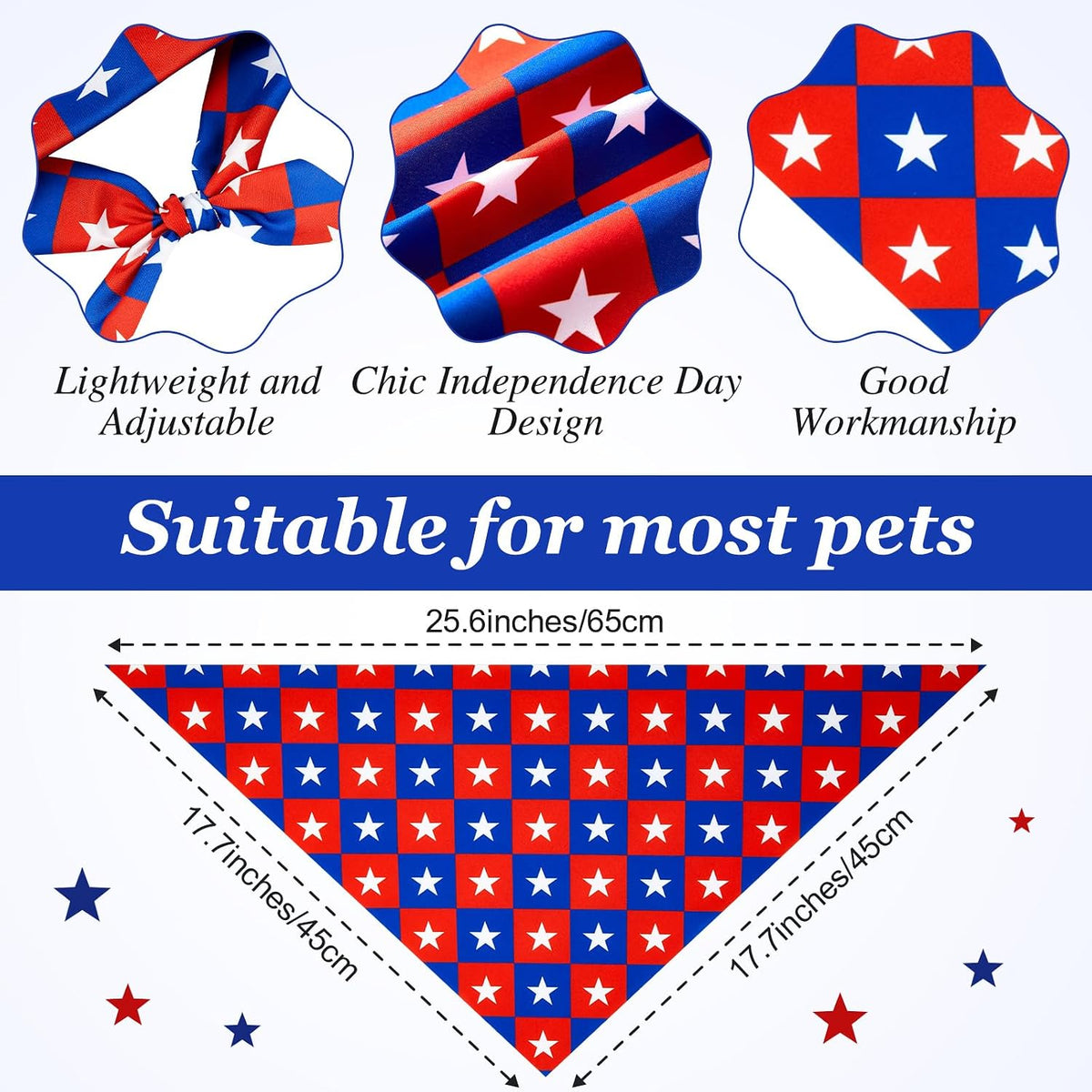 Preboun 100 Pcs Fall Paw Print Dog Bandanas Bulk - 4th of July / 25.6 x 17.7 x 17.7 Inch - image 3