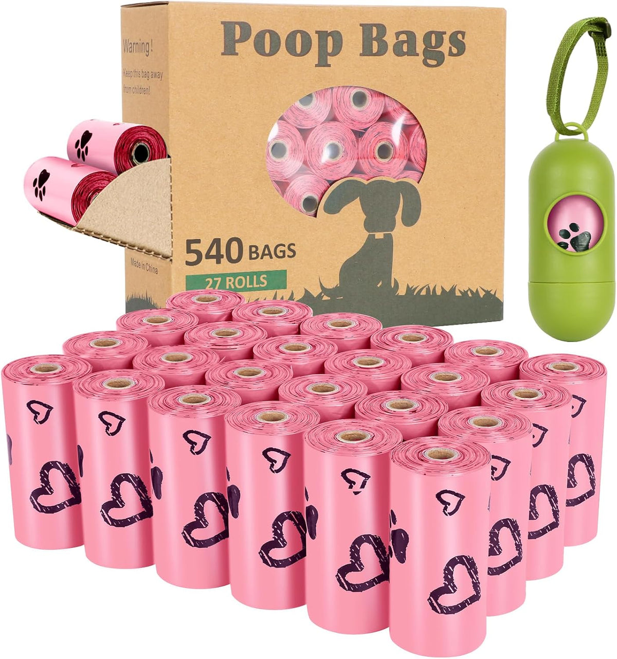Dog Poop Bag Biodegradable 540 Count Dog Waste Bags with Dispenser - Pink- 540 Unsented