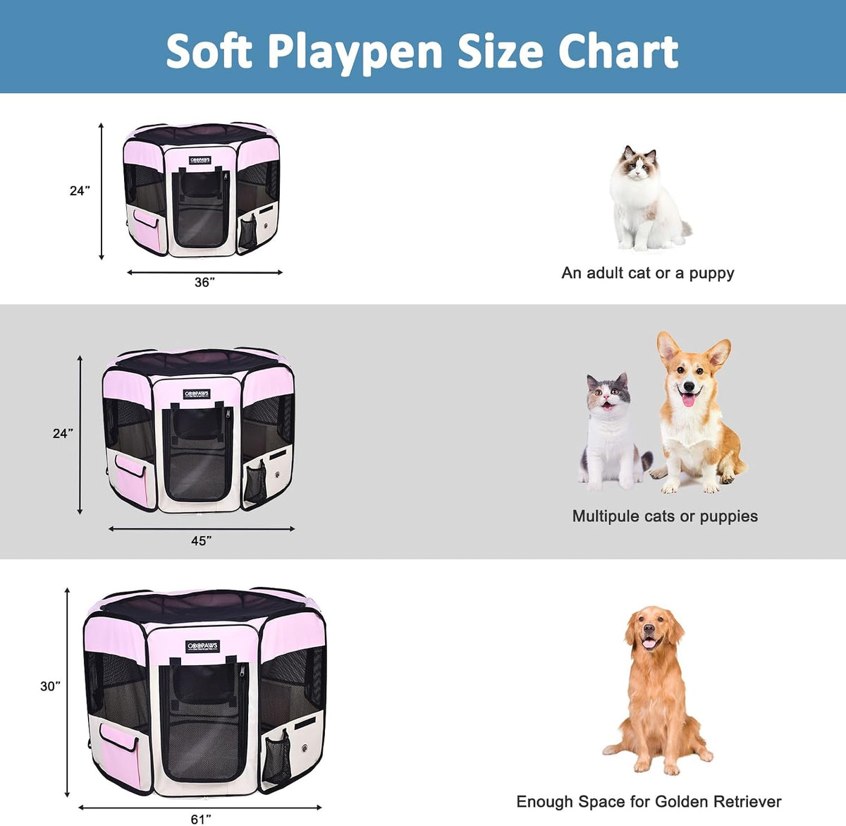 JESPET 61" Pet Dog Playpens - Pink / 36x36x24 Inch (Pack of 1) - image 2