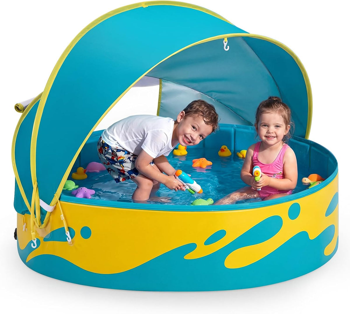Peradix 48 inch foldable kiddie pool with blue sun canopy - view 2