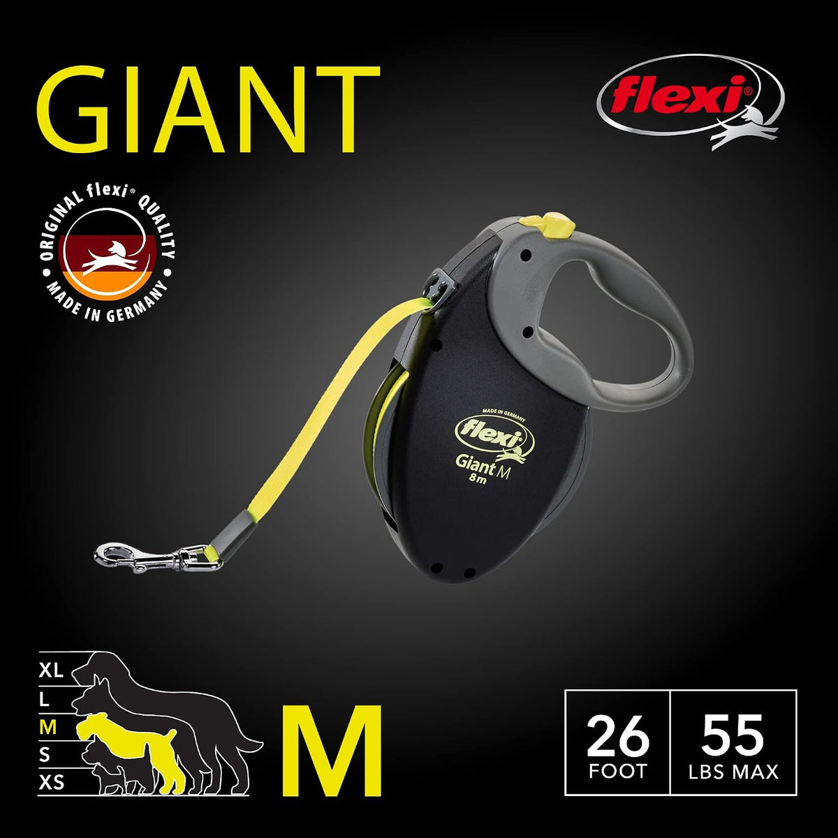 FLEXI Giant Tape Retractable Dog Leash - Black / 26 ft (Medium) - image 2