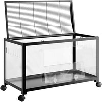 Large Metal Hamster Enclosure Rat Cage with 360 Viewing Acrylic Sides, Ventilated Front Door & Openable Top, Portable Hamster Tank for Guinea Pig, Chinchilla, Gerbil, 37.8''Lx18.5''Wx20''H Black