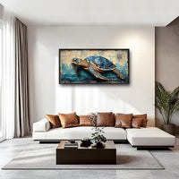 Large Nautical Turtle Wall Art for Living Room, Coastal Ocean Canvas Oversized Wall Decor, Beach Aesthetics Framed Pictures Painting Print Artwork for Bedroom Office 60L" x 30W"