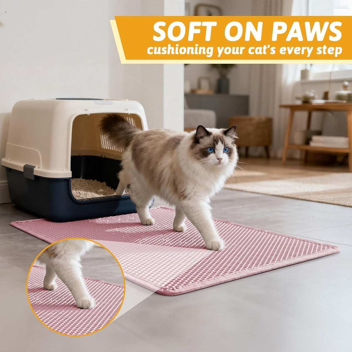 Pieviev Cat Litter Mat, Double-Layer Waterproof Litter Trap - Pink / 30x24 Inch - image 4