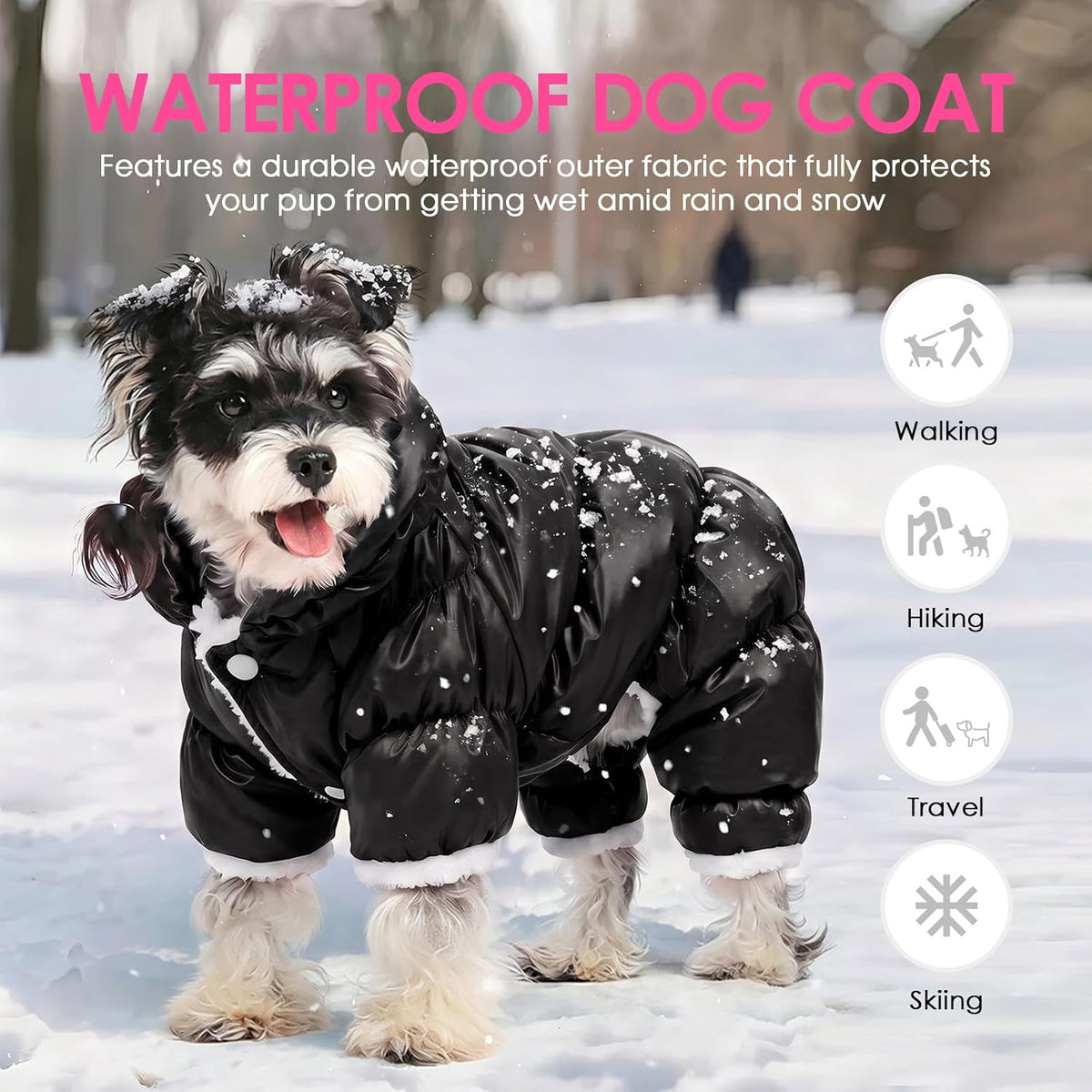 Dog Coat Waterproof Dog Jacket Fullbody Dogs Winter Coat Snowsuit – Essentials for Dogs - Black / Medium - image 2