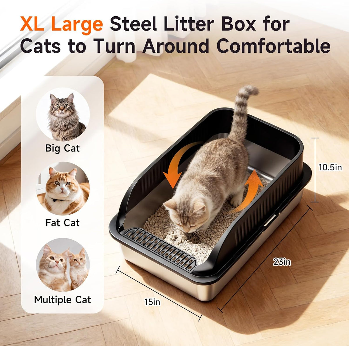 Stainless Steel Cat Litter Box with Lid - Black / XL / 1 - image 2