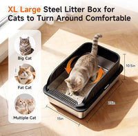 Stainless Steel Cat Litter Box Sturdy Metal Pan for Cats and Pets – Daily Care for Cats - BLACK-1 XL - image 2