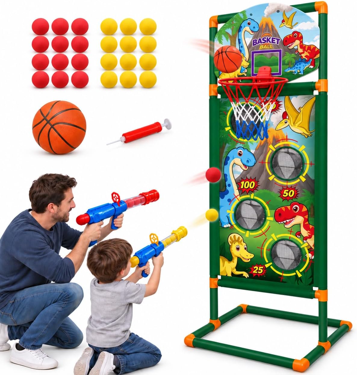 EagleStone space shooting target game with 2 air guns, foam balls and basketball hoop - view 2