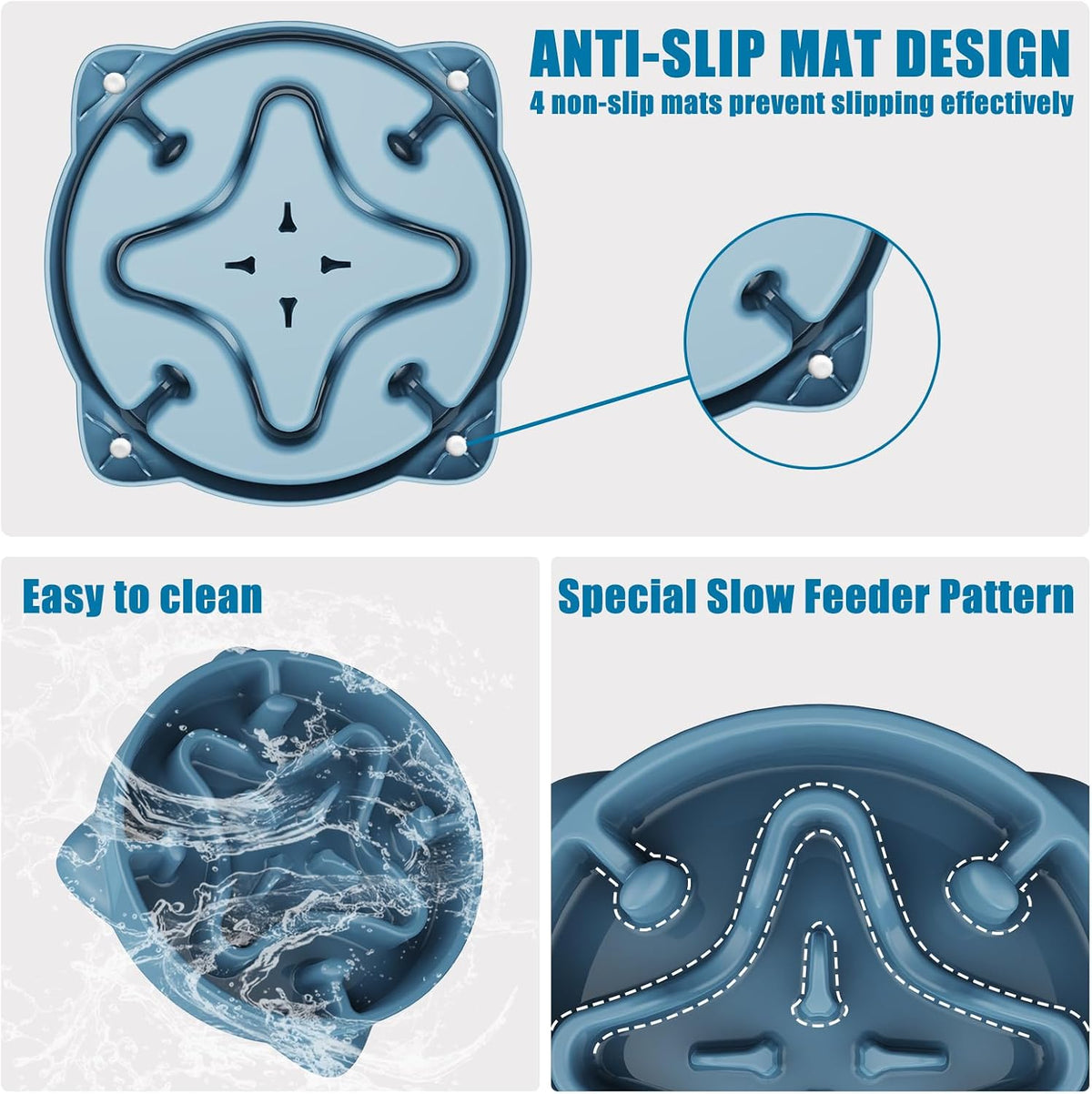Slow Feeder Dog Bowls Small Breed - Blue / 2 Cup - image 3