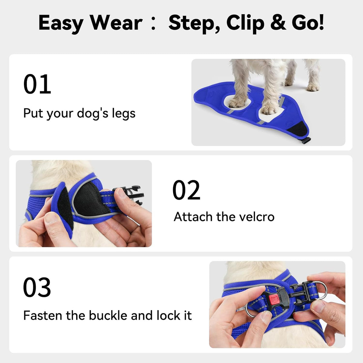 Joytale Step-in Dog Harness, Soft Breathable Mesh, Black S – Essentials for Dogs - XXS--Chest: 12-13.5'' / NavyBlue - image 3