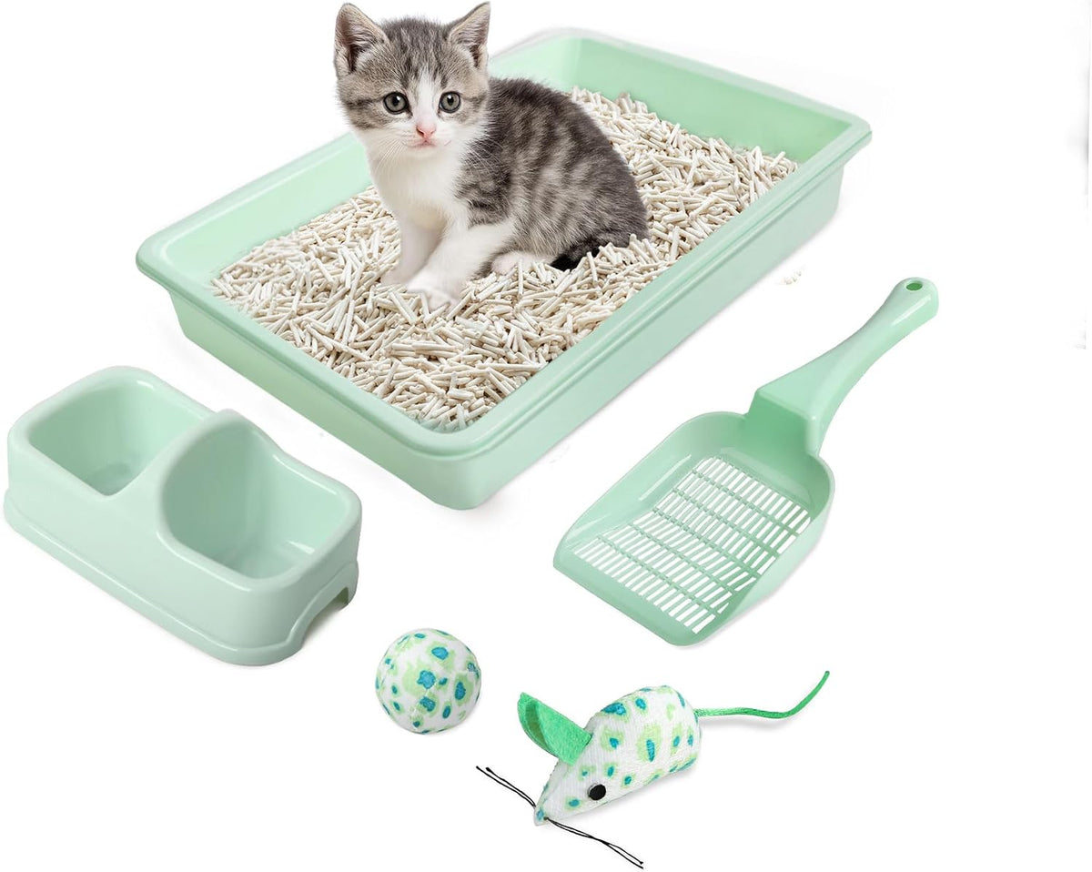 PAWISE Cat Litter Box Set, Small Kitten Starter Kit - Green