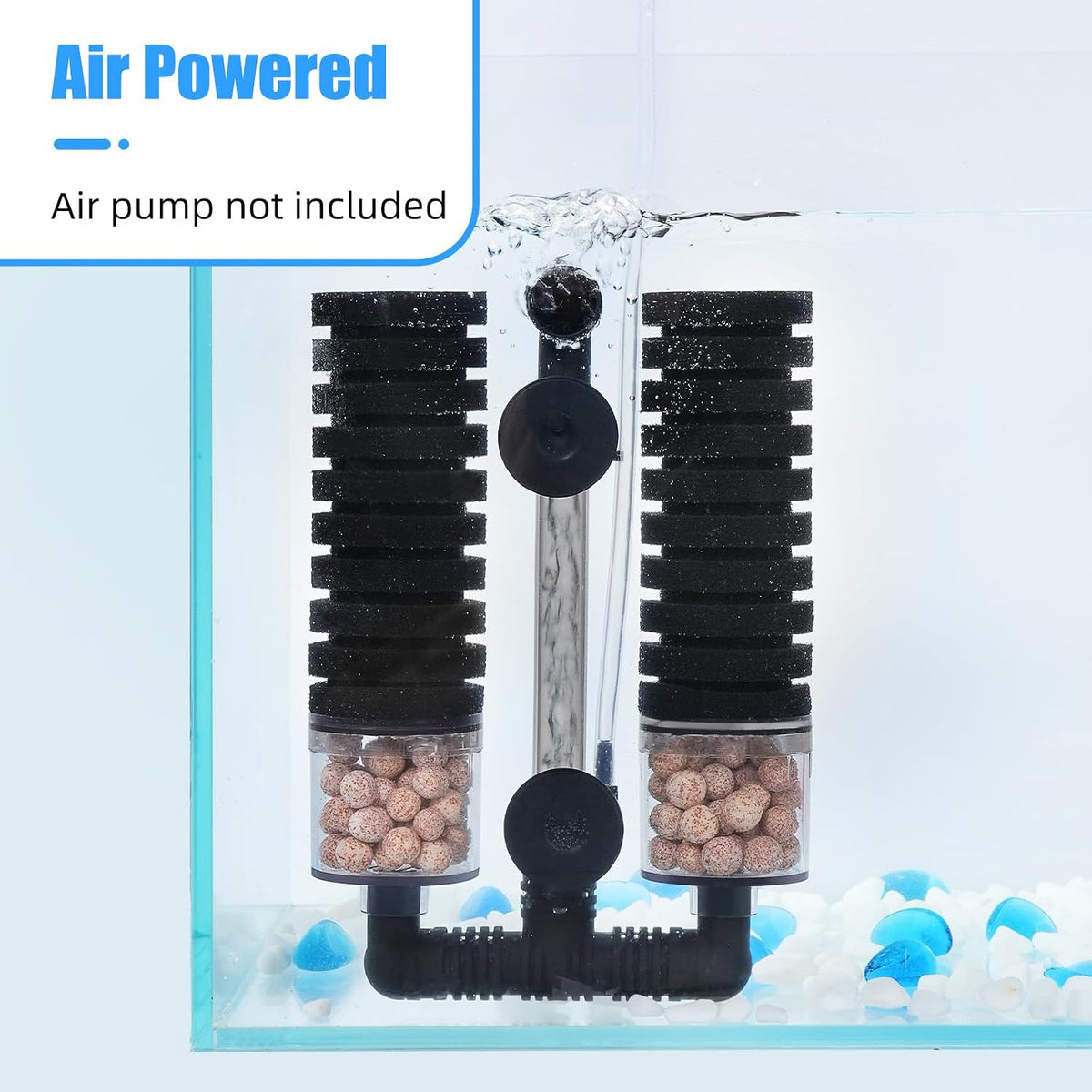 AQUANEAT Aquarium Air Powered Sponge Filter with Ceramic Media Balls - Middle - image 3