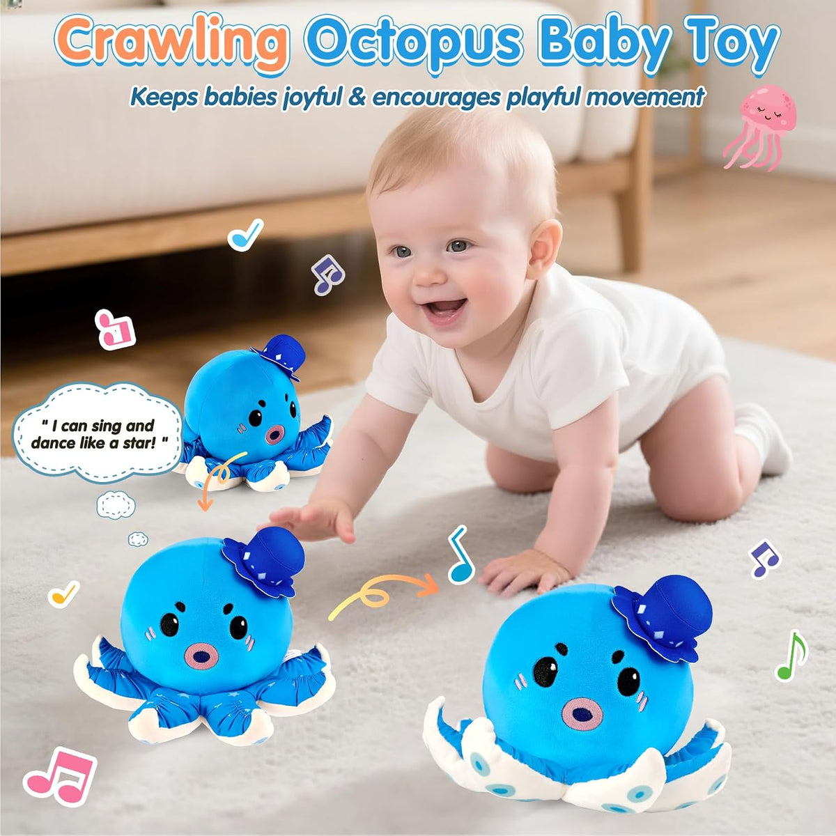 Interactive Crawling Crab Baby Toy - Octopus-blue - image 3