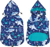 HDE Premium 2-Layer Zip Dog Raincoat Poncho w/Leash Hole & Hood - Small / Sharks - image 4