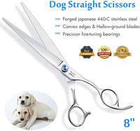 JASON 8" Straight Dog Grooming Scissors Long Pets Grooming Shears Premium Cats Trimming Kit with Offset Handle and a Jewelled Screw Sharp Comfortable