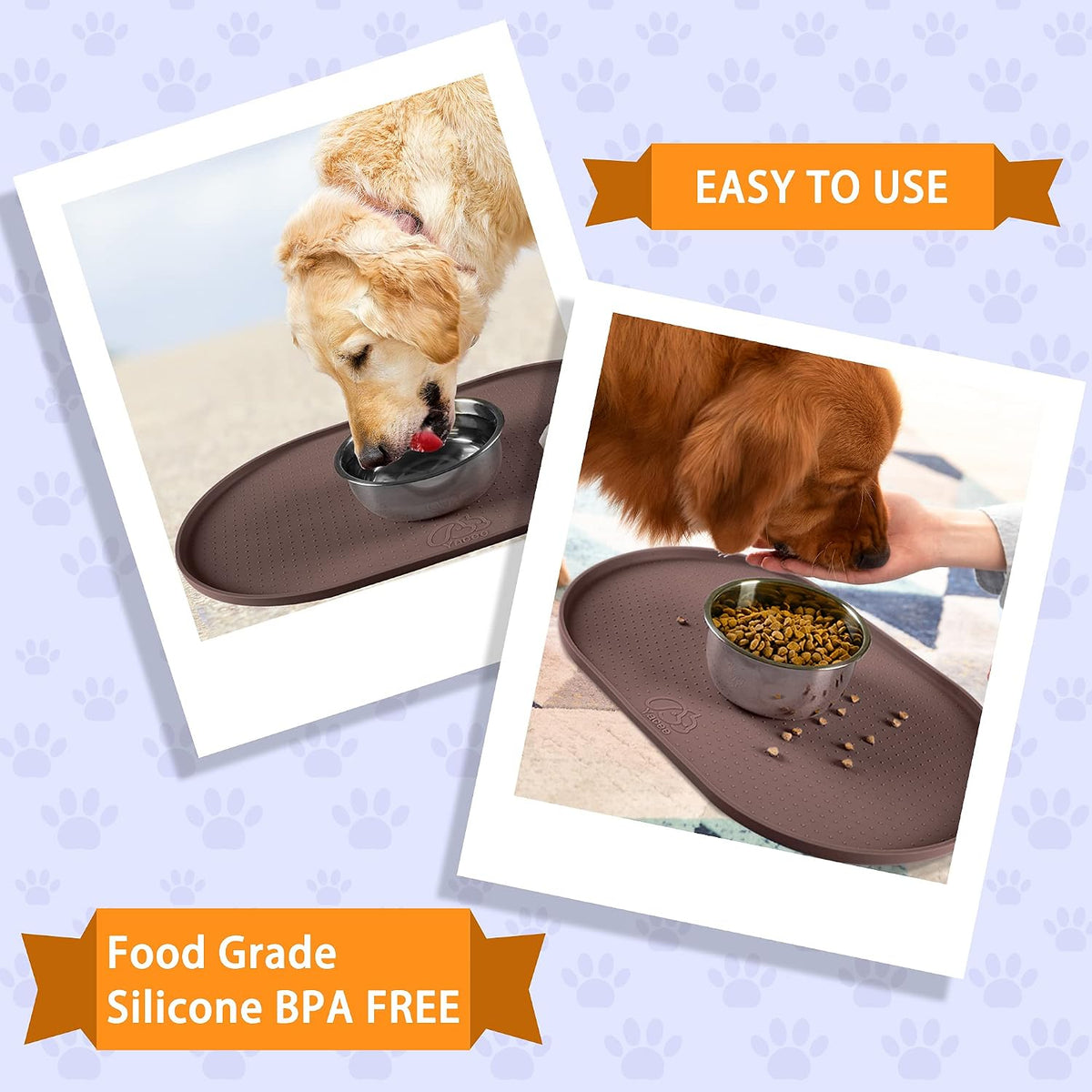100% Waterproof 0.5" Raised Edge BPA Free Silicone Dog Food Mat - 32x24x1.0 Inch / Brown - image 3