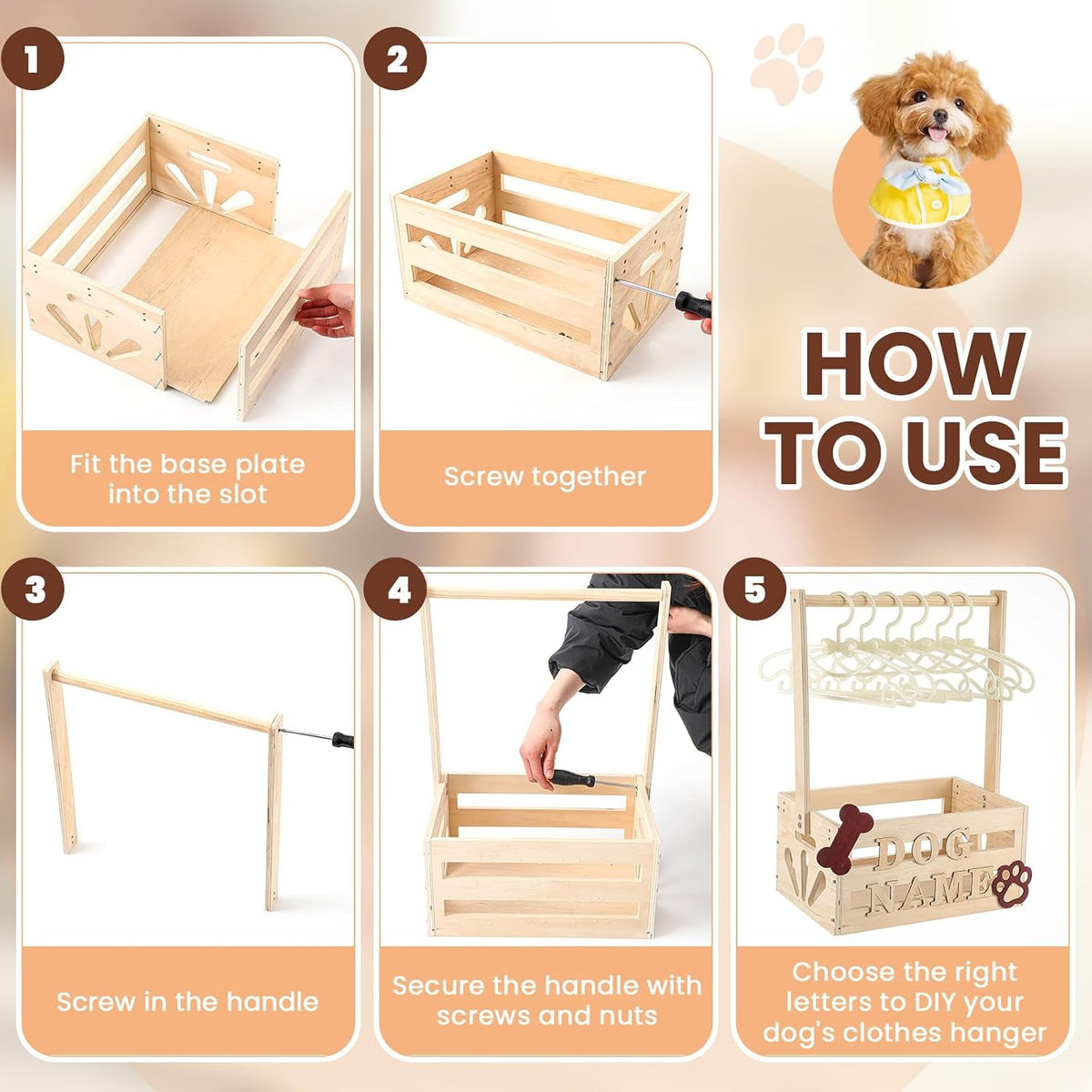 Wooden Dog Closet, Pet Wardrobe with Hanging Rod for Small Dog - Wood - image 3